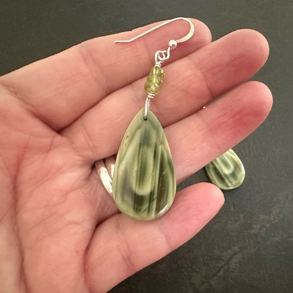 NEW Green Stone Earrings, Imperial Jasper, Peridot, Sterling, Prairie Ice - Picture 7 of 10